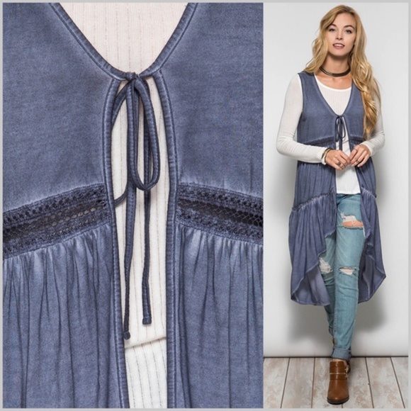 MOCHA Mineral Washed Sleeveless Duster Cardigan - Picture 4 of 4